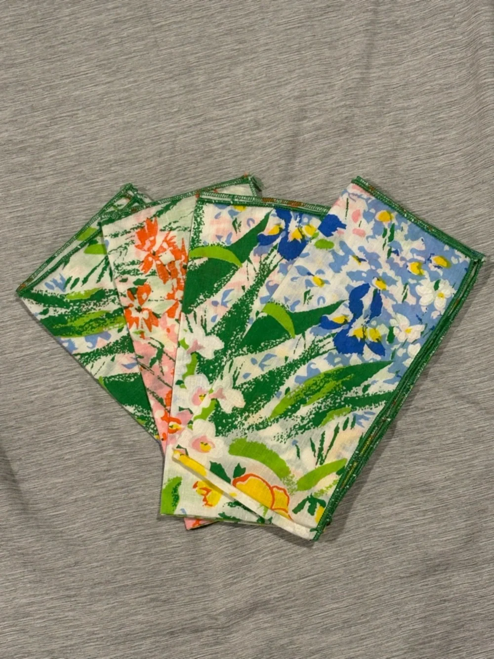 Floral Print Cotton Napkins - Multicolor Green Trim set of 4